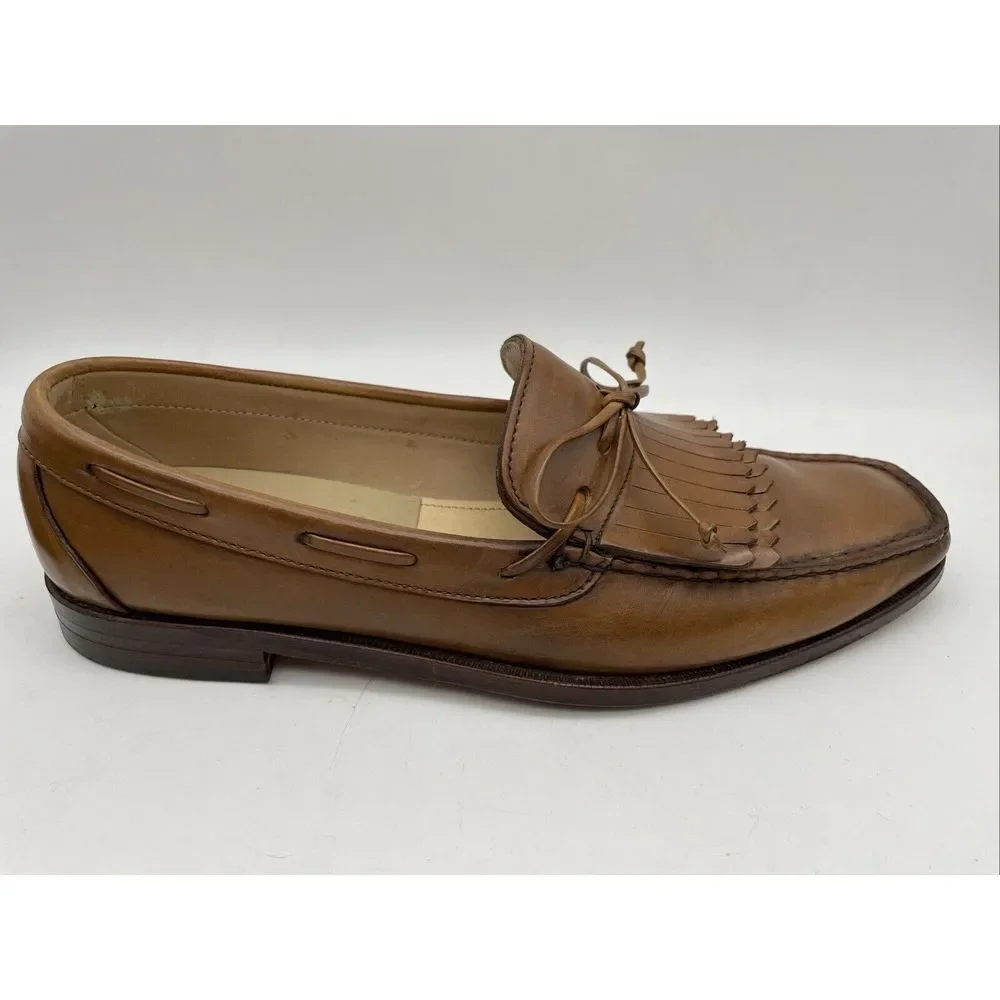 Allen Edmonds Tan Light  Brown‎ Leather Kiltie Tie Boat Loafesr Size 9D